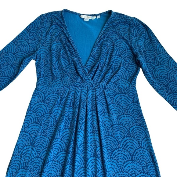 Boden Jersey Stretch Faux Wrap Blue Scallop Midi Dress Fit & Flare Empire Waist - Picture 11 of 16